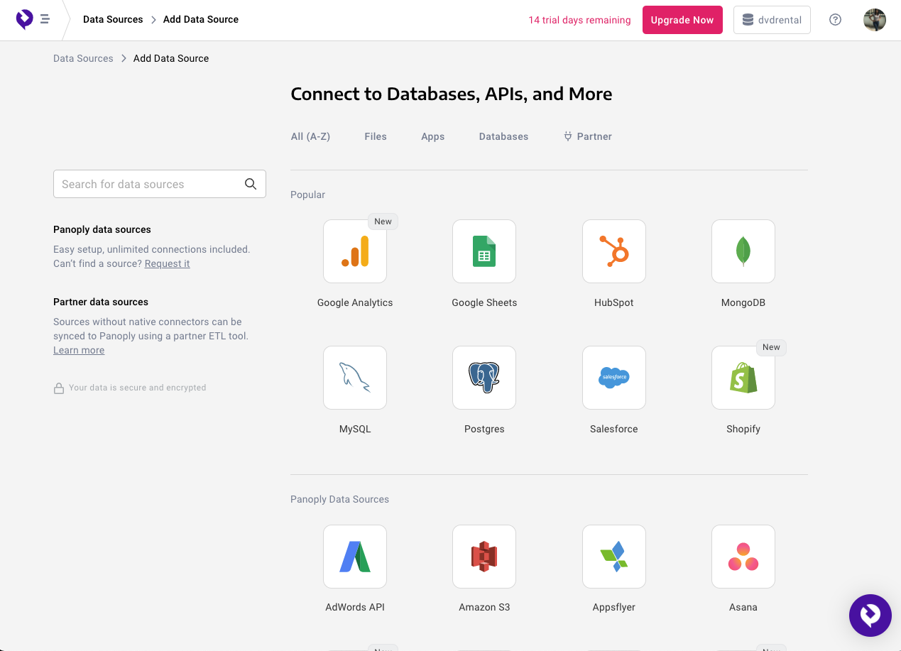 Data sources available on Panoply