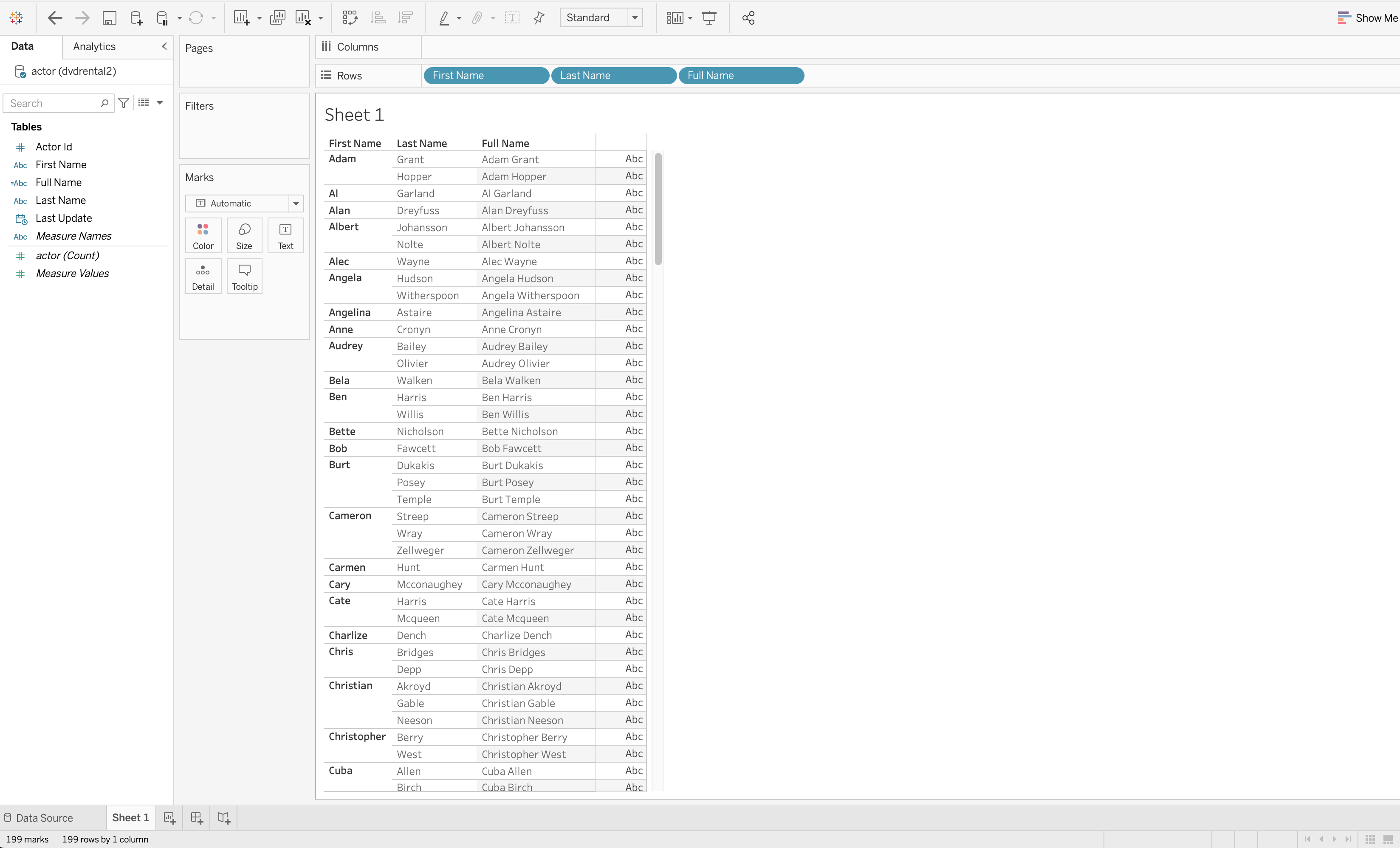 Filled Tableau worksheet