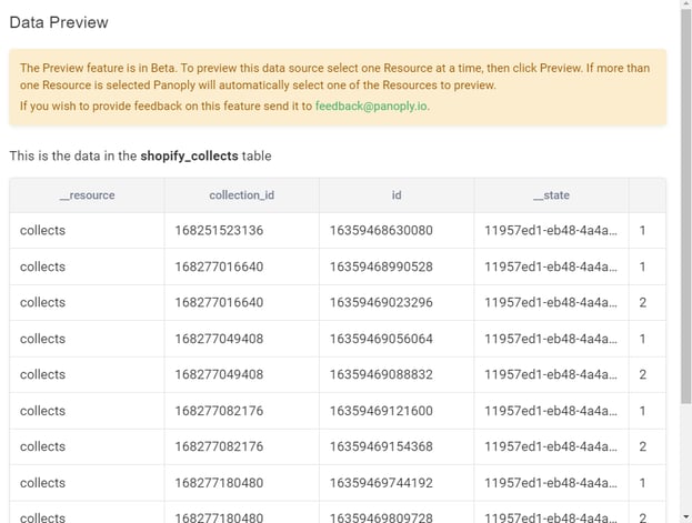 Preview Shopify Data Table